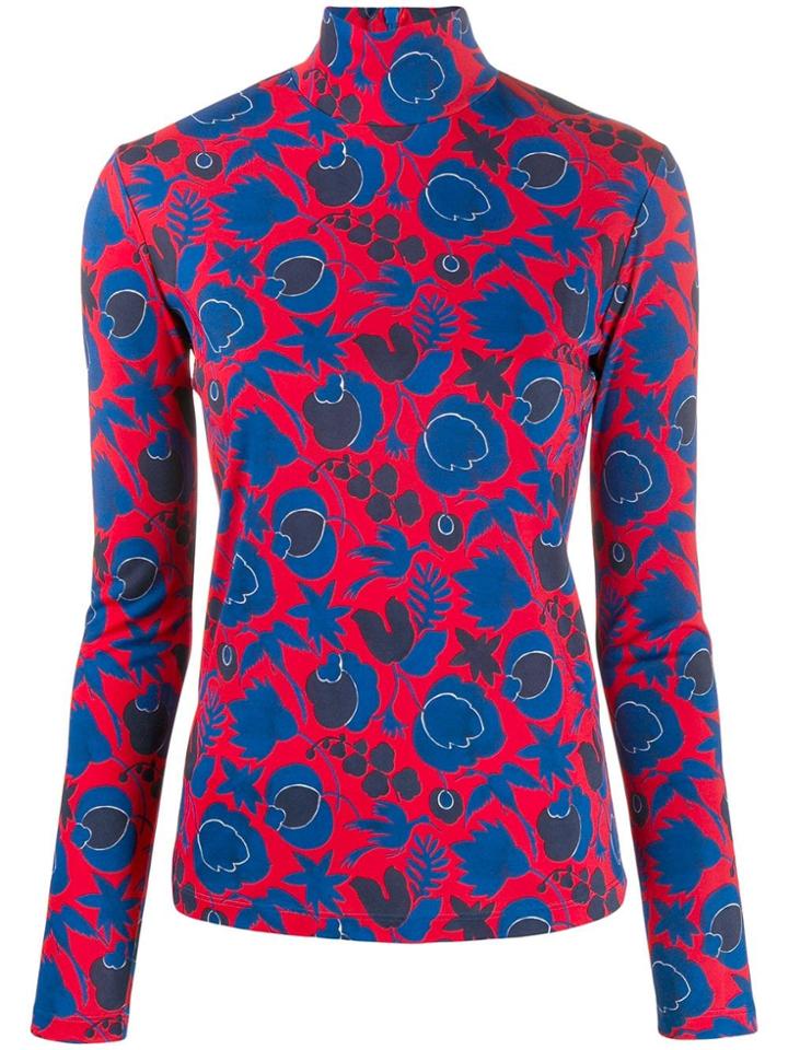 La Doublej Floral Print Turtleneck Top - Red