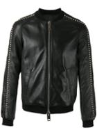 Les Hommes Stud Detail Bomber Jacket, Men's, Size: 48, Black, Leather/viscose