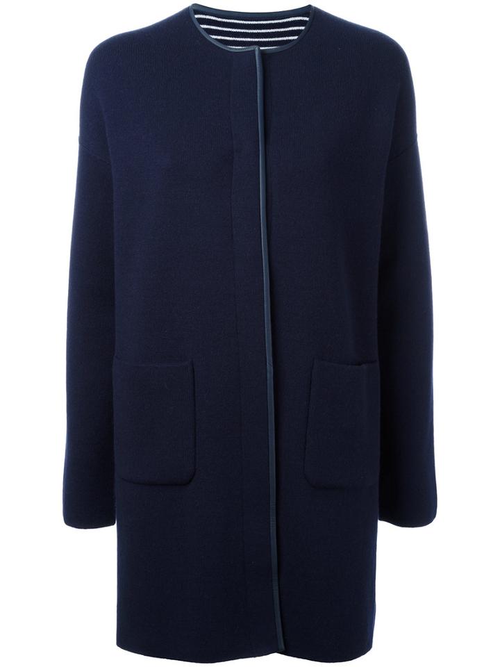 Loro Piana Round Collar Coat, Women's, Size: Small, Blue, Cashmere/lamb Skin