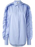 Msgm Ruffled Sleeves Shirt, Women's, Size: 38, Blue, Cotton/polyethylene/spandex/elastane