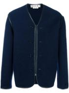 Marni Zipped Jacket, Men's, Size: 50, Blue, Virgin Wool/polyamide/polyurethane/calf Leather
