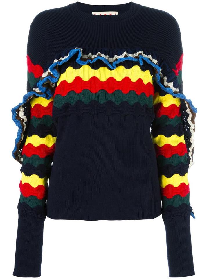 Marni Ruffle Trim Jumper, Women's, Size: 44, Blue, Cotton/polyamide