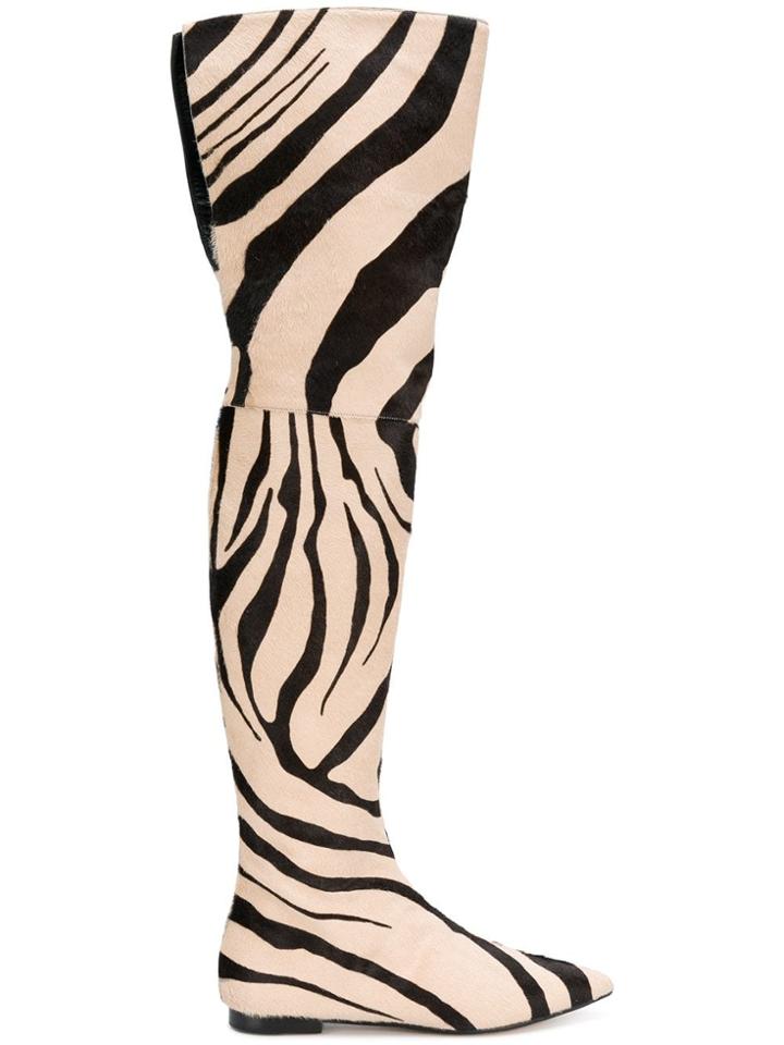 Roberto Cavalli Zebra Print Thigh Boots - Neutrals
