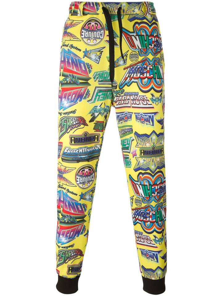 Moschino Printed Trackpants, Men's, Size: Medium, Yellow/orange, Polyester