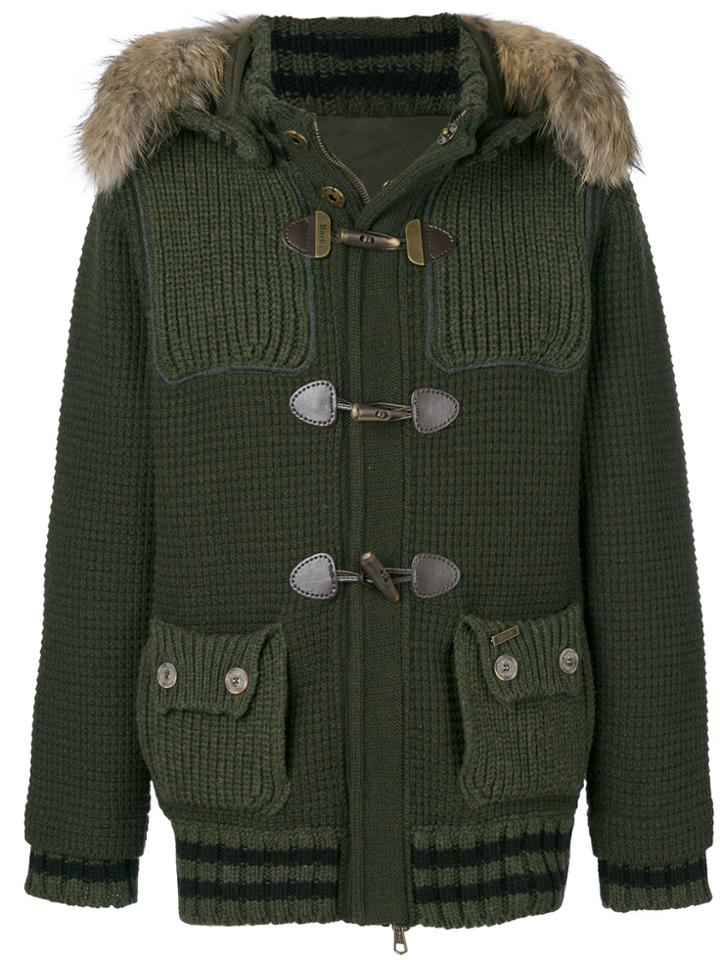 Bark Knitted Duffle Jacket - Green