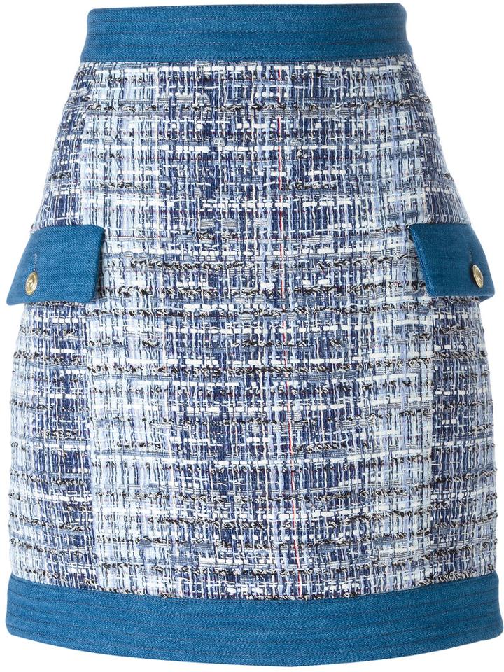 Pierre Balmain Tweed Skirt, Women's, Size: 36, Blue, Cotton/acrylic/polyamide/viscose