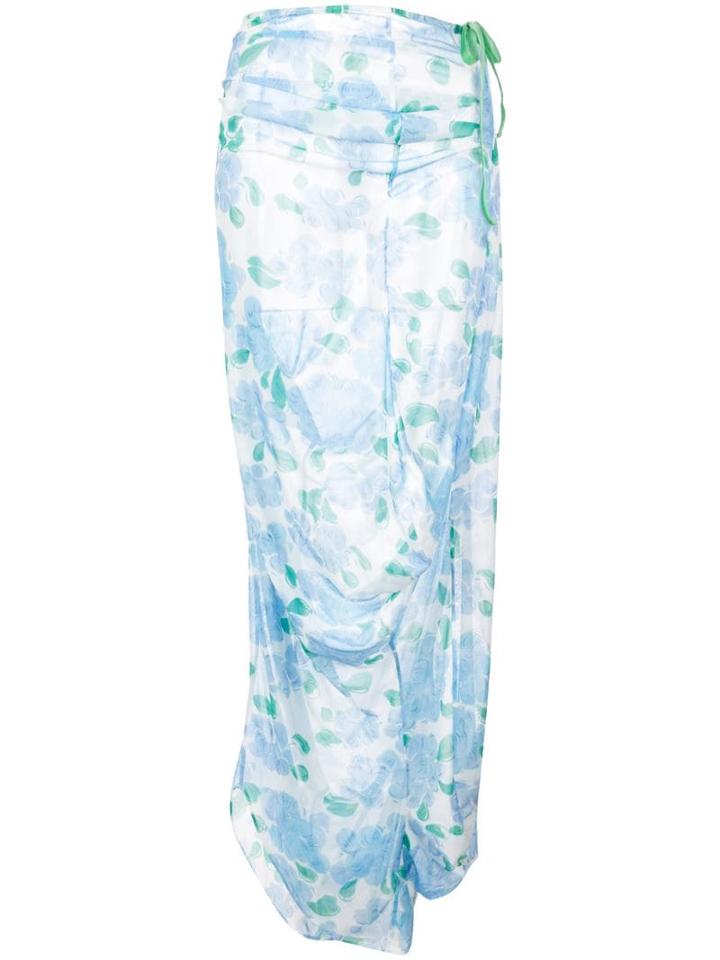 Yuhan Wang Peony Print Drape Skirt - Blue