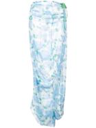 Yuhan Wang Peony Print Drape Skirt - Blue
