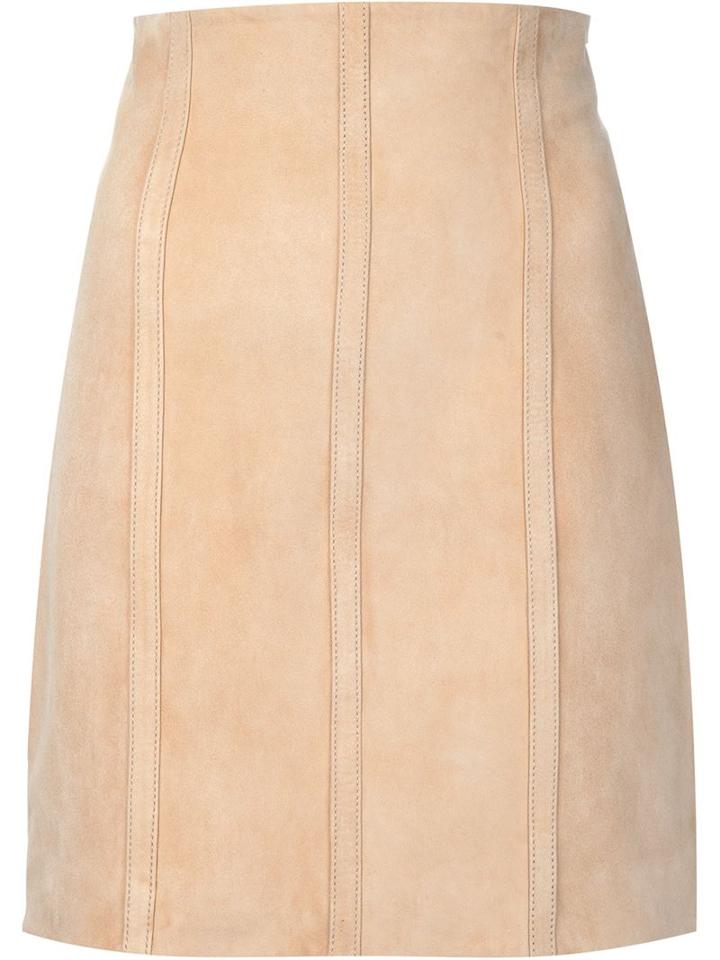 Balmain Classic Skirt, Women's, Size: 38, Nude/neutrals, Leather