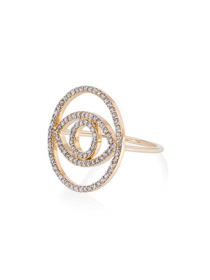 Ileana Makri Diamond Circle Evil Eye Ring - Metallic
