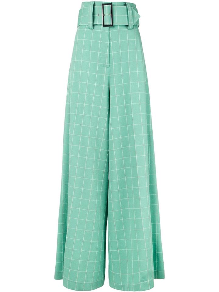 Sara Battaglia Belted Check Palazzo Pants - Green