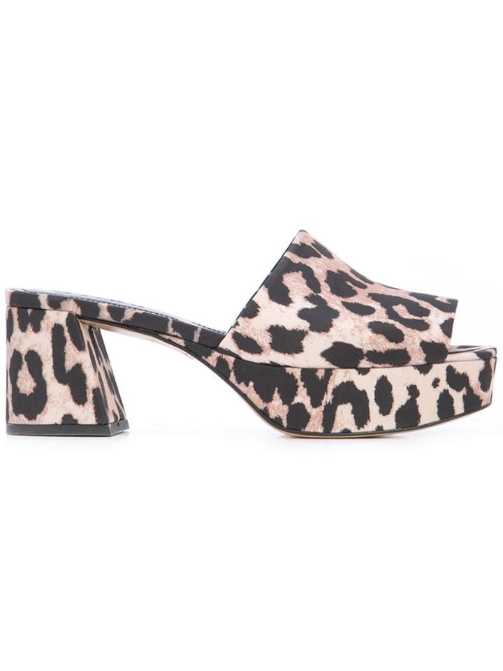 Ganni Leopard Print Mules - Brown