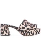 Ganni Leopard Print Mules - Brown