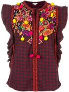 Manoush Floral Embroidered Check Blouse