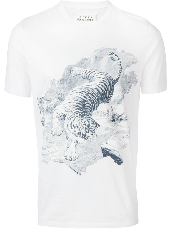 Maison Margiela Tiger Print T-shirt, Men's, Size: 48, White, Cotton
