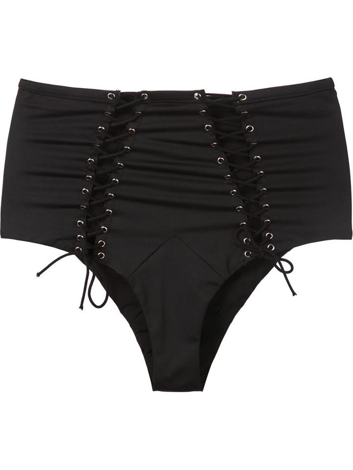 Fleur Du Mal Lace Up High Waist Bikini Bottom, Women's, Size: Large, Black, Polyamide/spandex/elastane