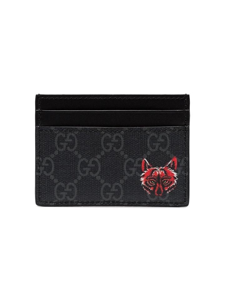 Gucci Black Bestiary Logo Leather Cardholder