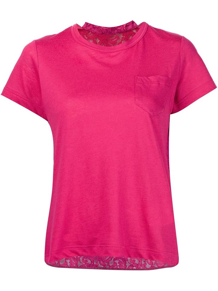 Sacai Lace Insert T-shirt, Women's, Size: 4, Pink/purple, Cotton/linen/flax/nylon/rayon