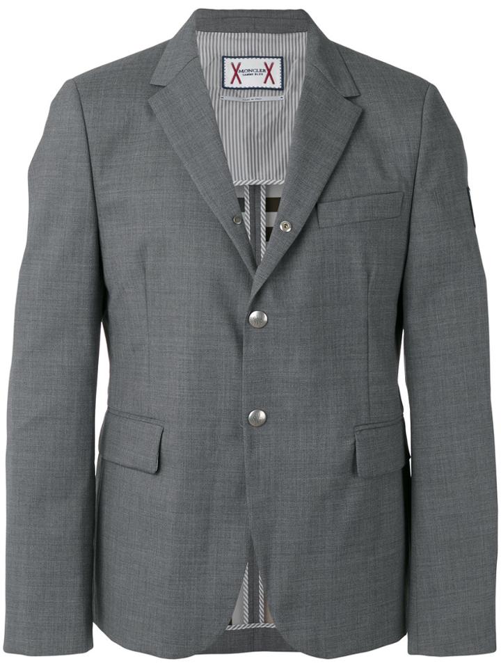 Moncler Gamme Bleu Logo Plaque Button Front Blazer - Grey