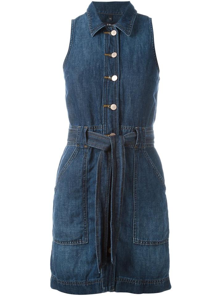 J Brand Buttoned Belted Dress, Women's, Size: Medium, Blue, Cotton/linen/flax