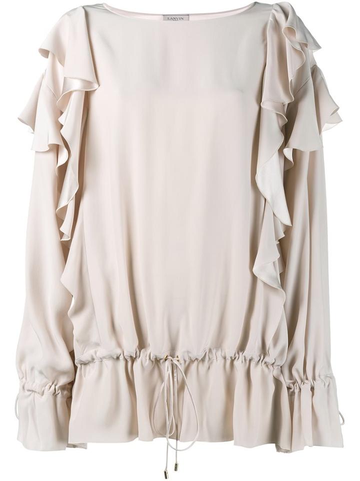 Lanvin Ruffled Sleeve Blouse, Women's, Size: 34, Nude/neutrals, Silk