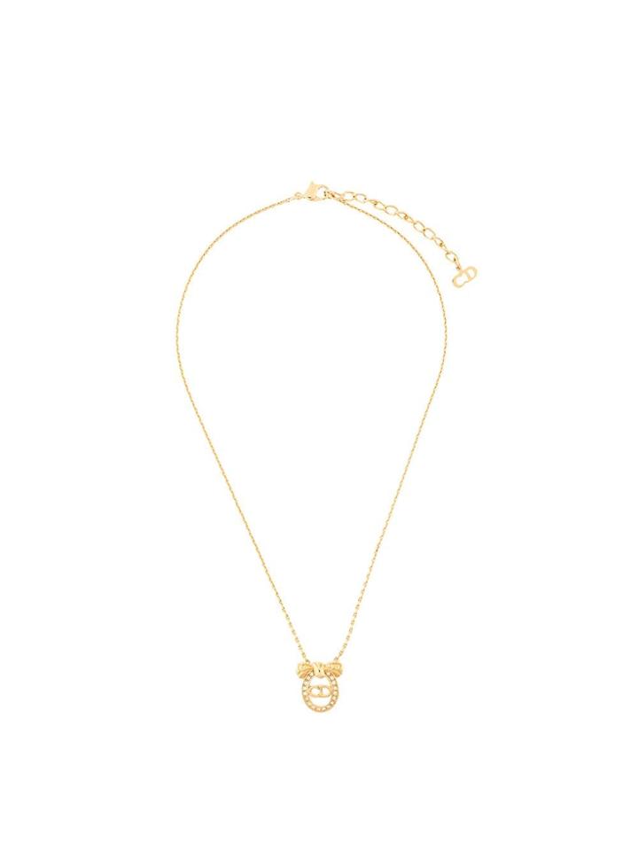 Christian Dior Pre-owned Ribbon Oval Logo Necklace - Gold