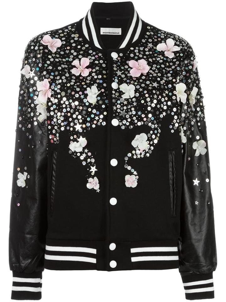 Night Market Floral Print Bomber Jacket, Women's, Size: Small, Black, Cotton/polyester