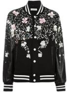 Night Market Floral Print Bomber Jacket, Women's, Size: Small, Black, Cotton/polyester