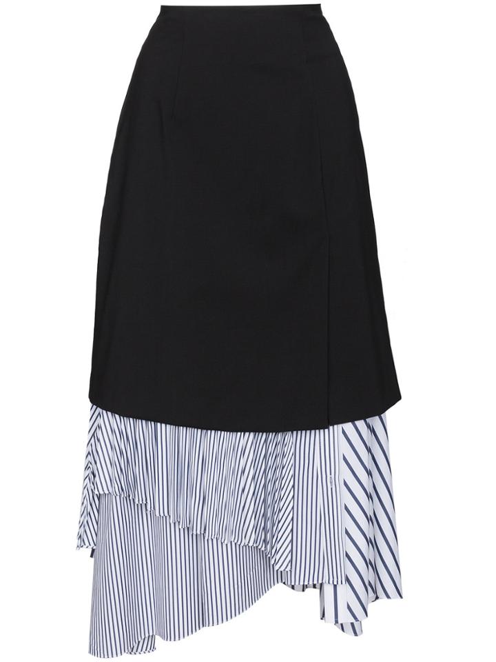 Juun.j High Waisted Wool Blend Layered Skirt - Black