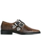 Toga Pulla Buckled Embossed Pointed Toe Shoes - Brown