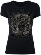 Versace Crystal-embellished Medusa T-shirt, Women's, Size: 42, Black, Spandex/elastane/viscose