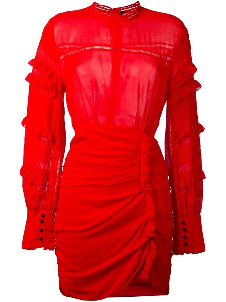 Isabel Marant Ruffle Accent Dress, Women's, Size: 34, Red, Silk/spandex/elastane