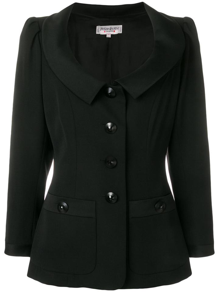 Yves Saint Laurent Vintage Open Neck Slim Jacket - Black