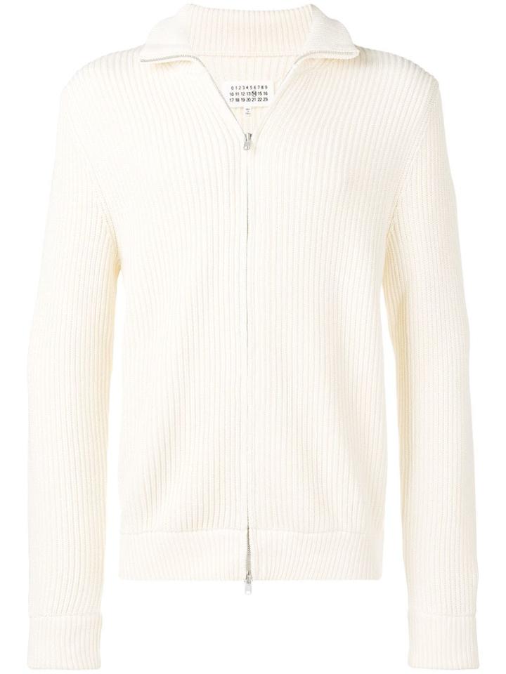 Maison Margiela Ribbed Knit Zip Jumper - Neutrals