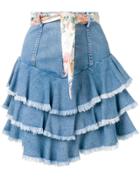 Zimmermann High Rise Tiered Denim Skirt - Blue