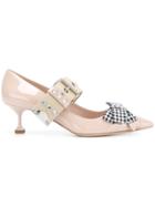 Miu Miu Pointed Toe Bow Pumps - Nude & Neutrals