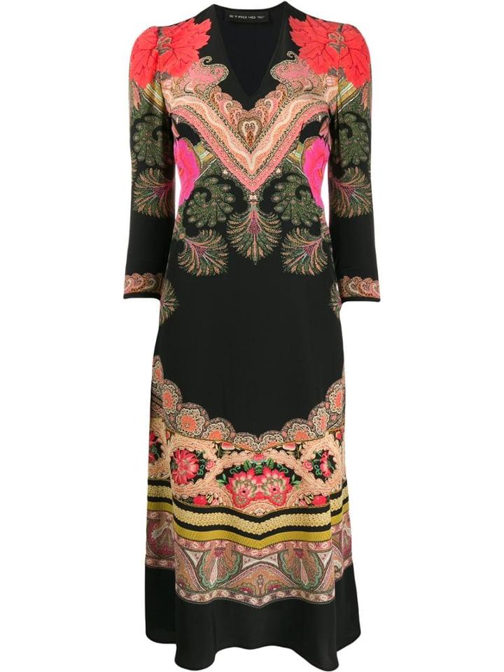 Etro Fit And Flare Paisley Dress - Black