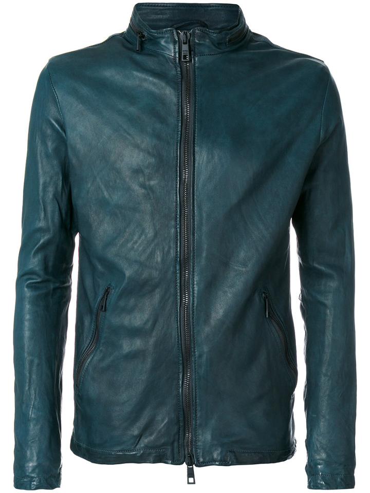 Giorgio Brato - Double Zip Jacket - Men - Silk/leather/polyester/spandex/elastane - 50, Green, Silk/leather/polyester/spandex/elastane