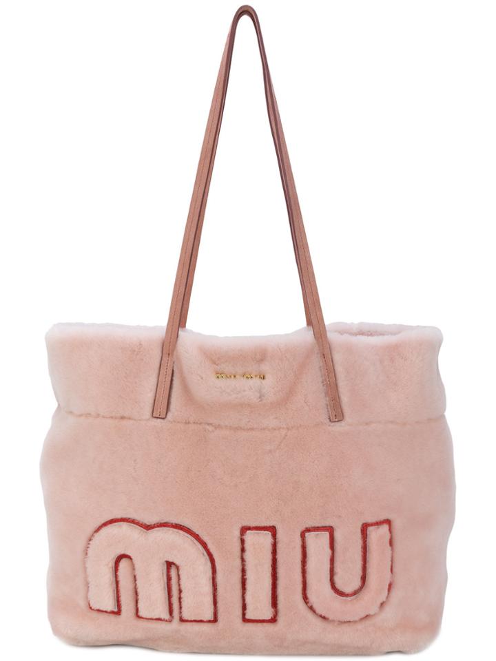 Miu Miu My Miu Shearling Tote Bag - Pink & Purple