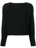Elisabetta Franchi Cropped Ribbed Knit Sweater - Black