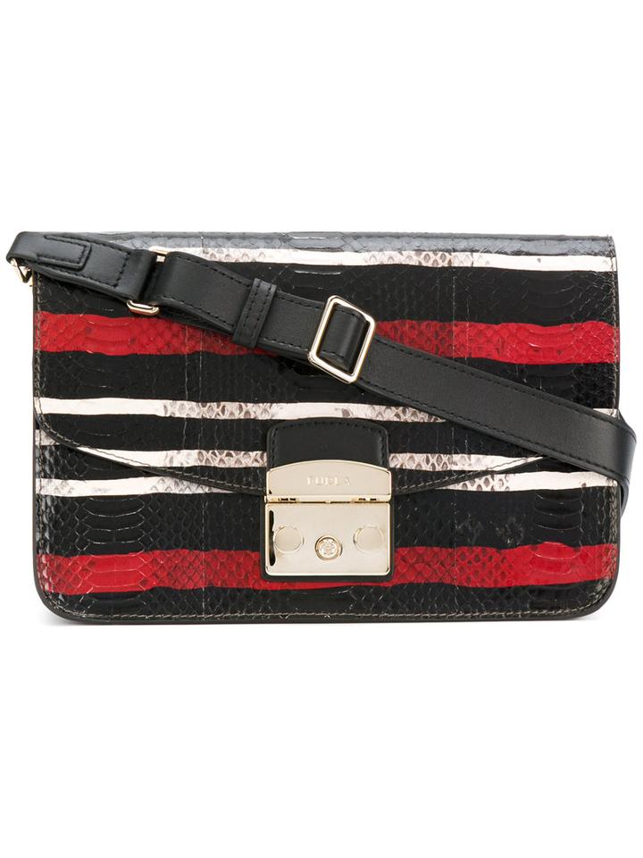 Furla - Striped Flap Shoulder Bag - Women - Leather - One Size, Black, Leather
