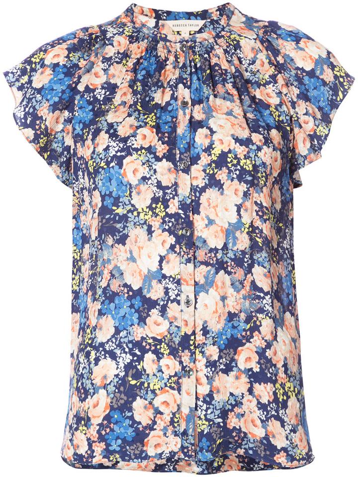 Rebecca Taylor - Floral Print Top - Women - Silk - 4, Blue, Silk