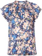 Rebecca Taylor - Floral Print Top - Women - Silk - 4, Blue, Silk