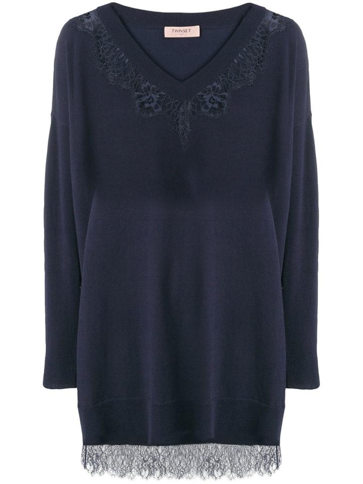 Twin-set Lace Inserts Jumper - Blue