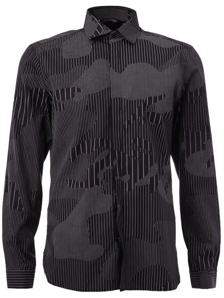 Neil Barrett Stripe Camouflage Shirt, Men's, Size: 40, Blue, Cotton