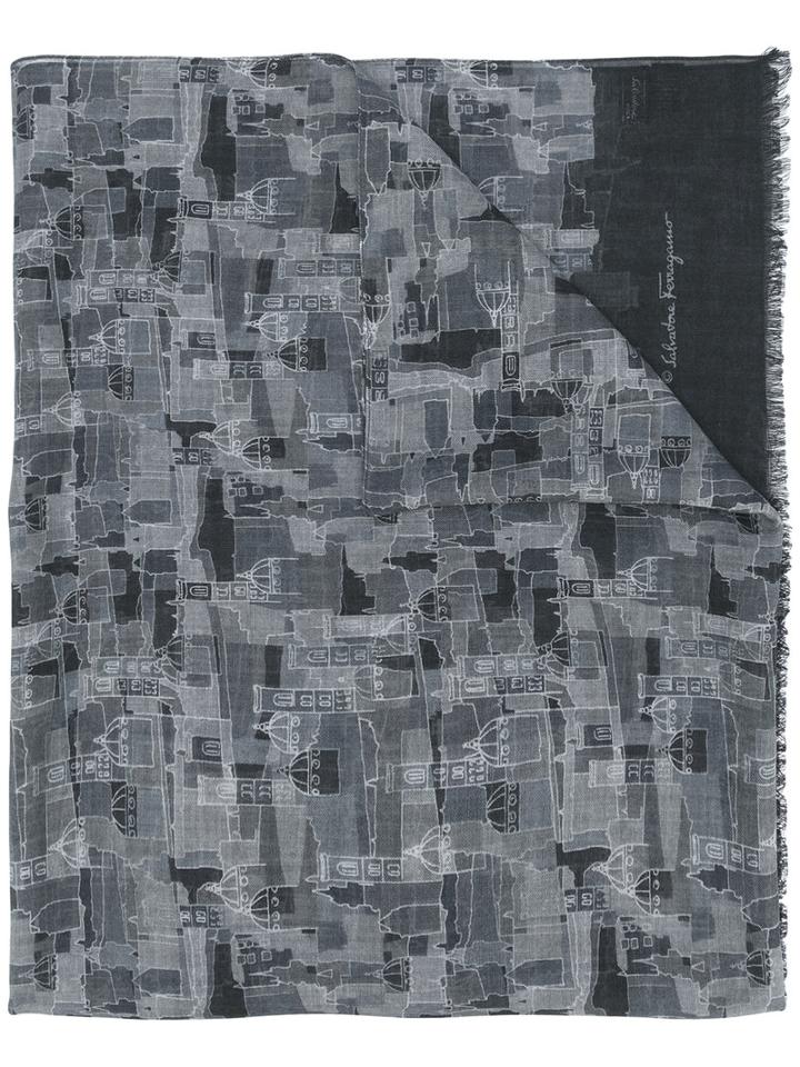 Salvatore Ferragamo - Church Print Scarf - Men - Silk/cashmere/virgin Wool - One Size, Grey, Silk/cashmere/virgin Wool