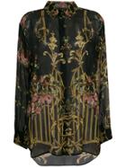 Alberta Ferretti Floral Print Sheer Shirt - Black