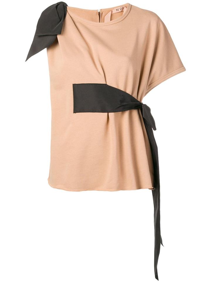 No21 Contrast Bow T-shirt - Neutrals