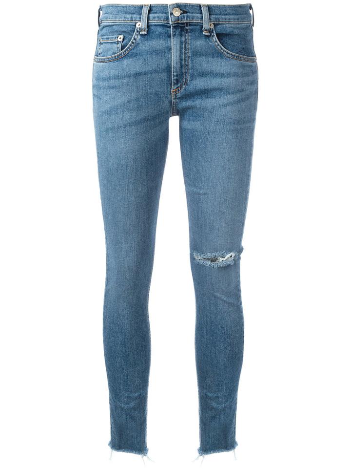 Rag & Bone /jean Frayed Hem Skinny Jeans, Size: 28, Blue, Cotton/polyurethane