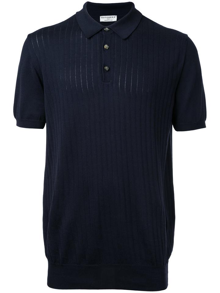 Éditions M.r - Ribbed Polo Shirt - Men - Cotton - L, Blue, Cotton